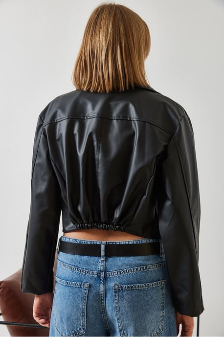 Kunstleder-Cropped-Jacke mit Schal-Kragen - Image 2