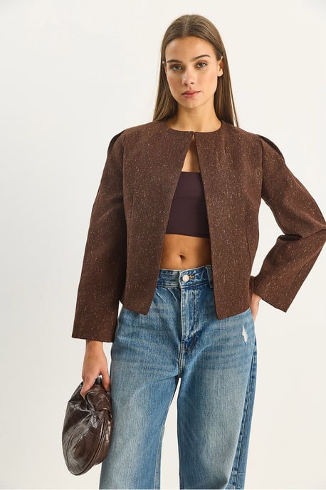 Strukturierte offene Kragengefütterte Jacke - Image 3