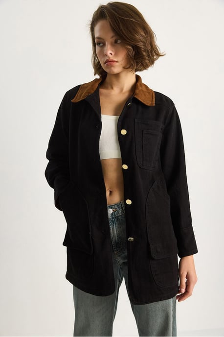 Gabardine-Jacke mit Wollimitat-Kragen - Image 5