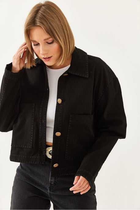Bestickte Kurze Gewebte Jacke mit Hemdkragen - Image 3