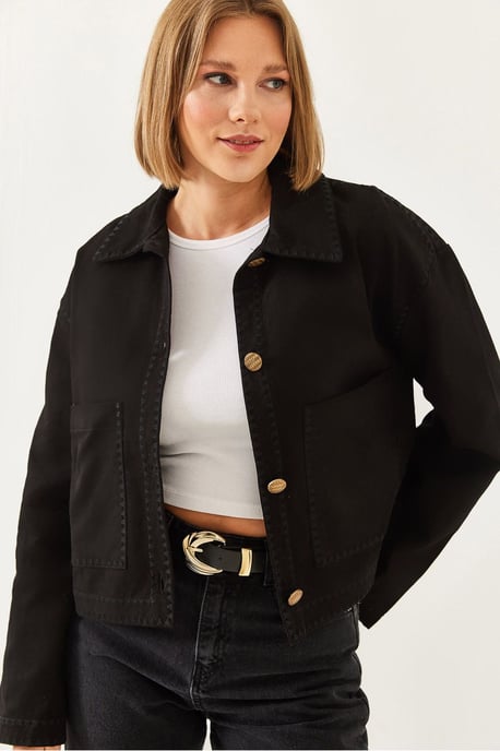Bestickte Kurze Gewebte Jacke mit Hemdkragen - Image 4