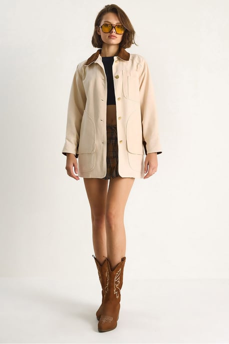 Gabardinejacke mit Kragen aus Kunstwildleder - Image 1