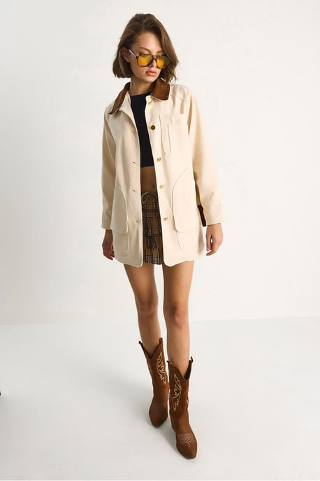 Gabardinejacke mit Kragen aus Kunstwildleder - Image 3
