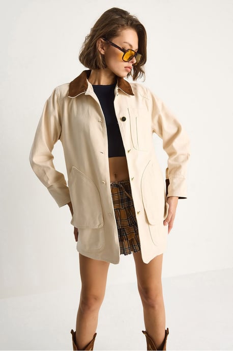 Gabardinejacke mit Kragen aus Kunstwildleder - Image 4