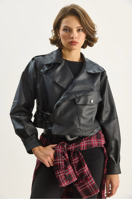 Oversized Crop Kunstlederjacke - Image 2