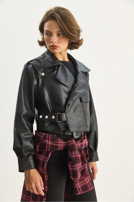 Oversized Crop Kunstlederjacke - Image 3