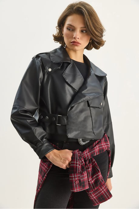 Oversized Crop Kunstlederjacke - Image 4