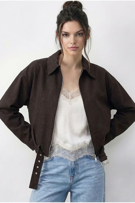 Übergroße Denim-Bomberjacke mit Gürtel - Image 1