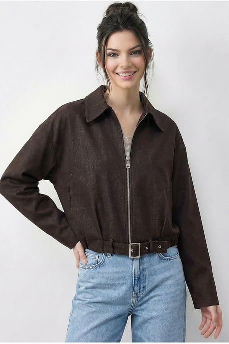 Übergroße Denim-Bomberjacke mit Gürtel - Image 2