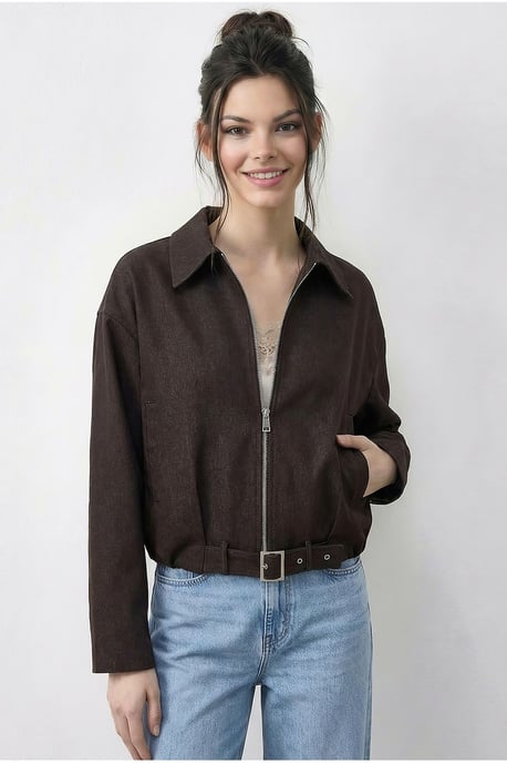 Übergroße Denim-Bomberjacke mit Gürtel - Image 3