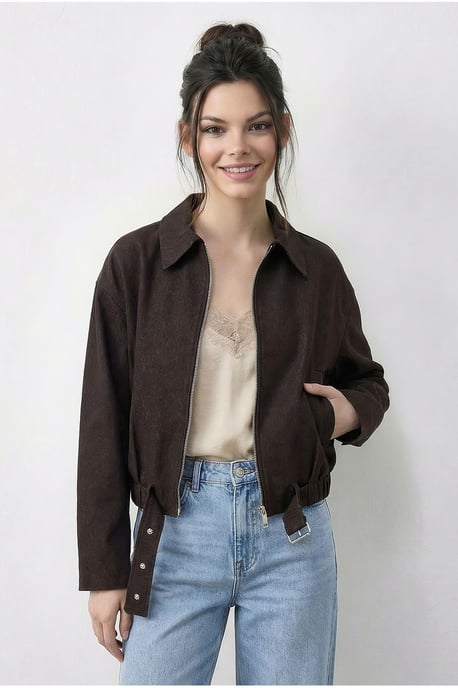 Übergroße Denim-Bomberjacke mit Gürtel - Image 4