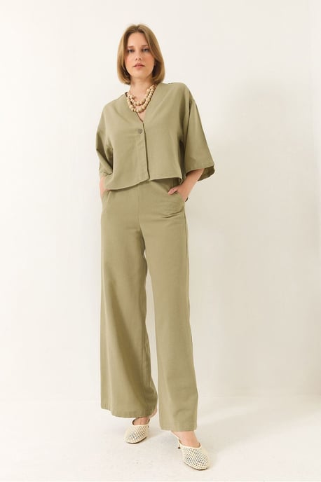 V-Ausschnitt-Tunika und weite Hose 2-teiliger Set - Image 3