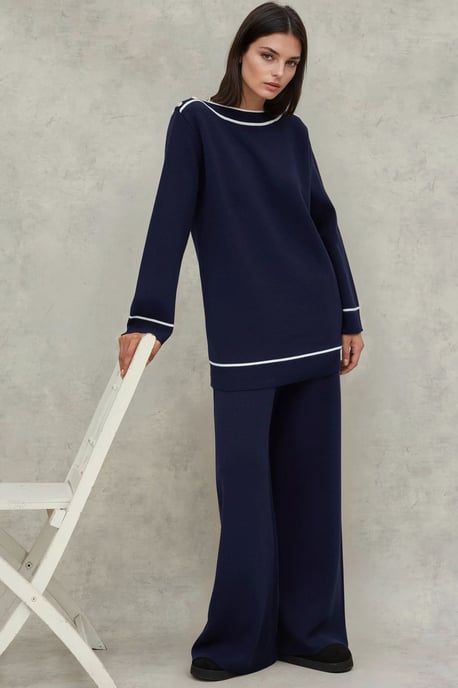Knopf Detail Pulli & Weite Hose Set - Image 1