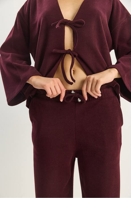 V-Ausschnitt Strickjacke und weit geschnittene Hose Set - Image 5