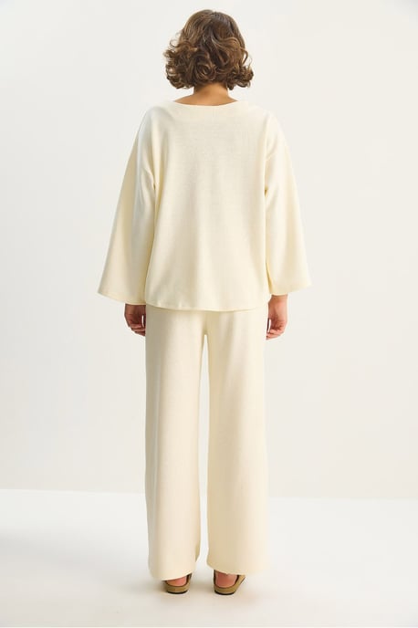 V-Ausschnitt Gestrickter Cardigan und Weite Hose Set - Image 6