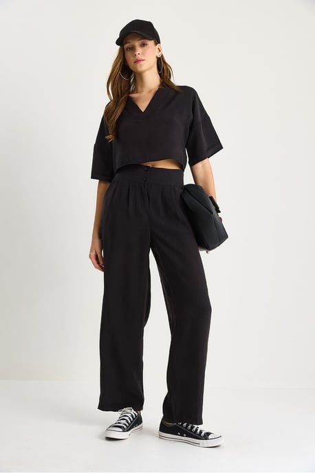 V-Ausschnitt Strick Zweiteiliges Set mit Weiten Hosen - Image 3