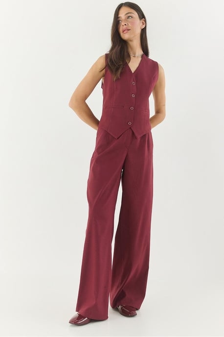 V-Ausschnitt Ärmelloses Top und Weite Hose Set - Image 1
