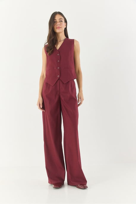 V-Ausschnitt Ärmelloses Top und Weite Hose Set - Image 2