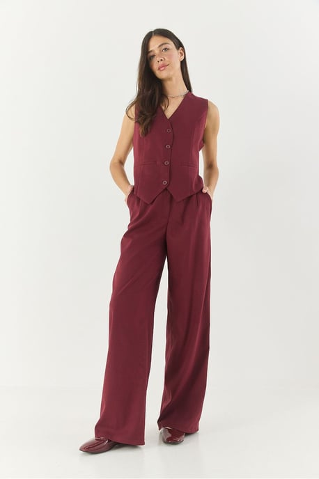 V-Ausschnitt Ärmelloses Top und Weite Hose Set - Image 3