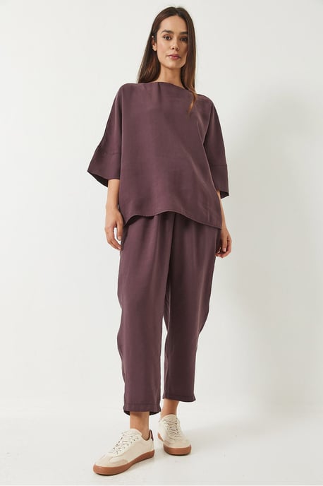 Bianco Lucci Oversized Boatneck Zweiteiler aus Polyester - Lila - Image 3