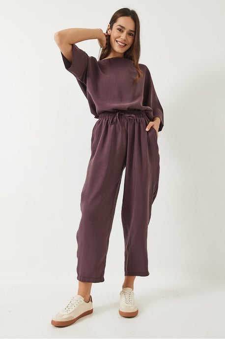 Bianco Lucci Oversized Boatneck Zweiteiler aus Polyester - Lila - Image 4