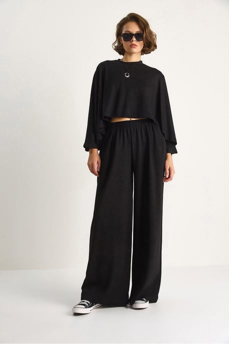 Strick-Crewneck-Longsleeve mit weitem Bein Zweiteiliges Set - Image 3