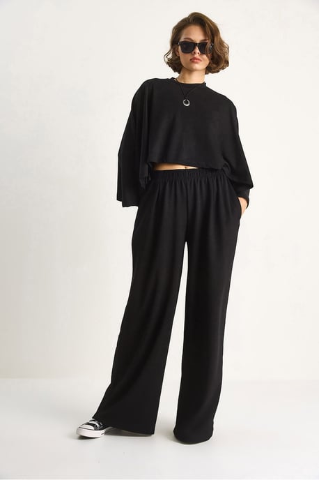 Strick-Crewneck-Longsleeve mit weitem Bein Zweiteiliges Set - Image 4