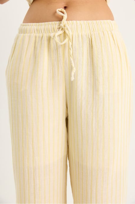 Gestreiftes V-Ausschnitt Knopfhose Hohe Taille Weite Hose Zweiteiliges Set - Image 5