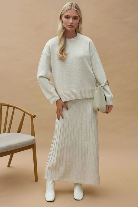 Strukturierter Pullover & Ausgestellter Rock Strick-Set - Image 1
