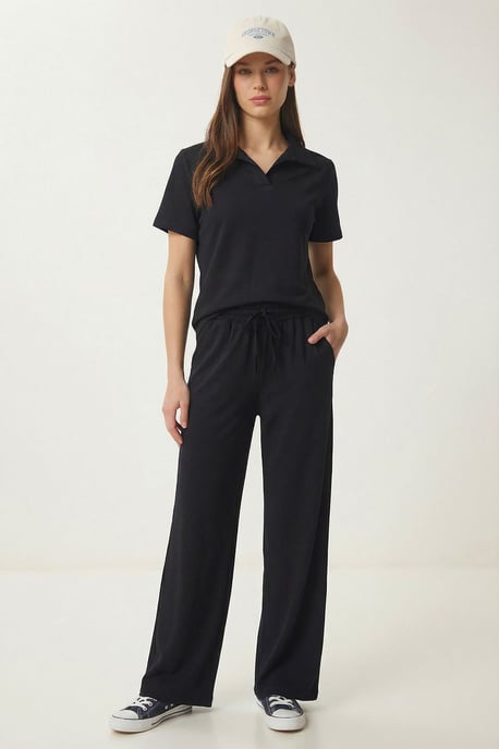 Mittelhohe Taille Polo-Kragen Zweiteiliger Koordinationsanzug - Image 2