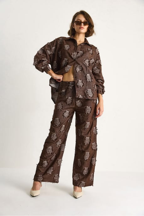 Besticktes Übergröße Hemd und Weite Hosen Set - Image 4