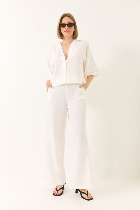 V-Ausschnitt-Tunika und weite Hose 2-teiliger Set - Image 3