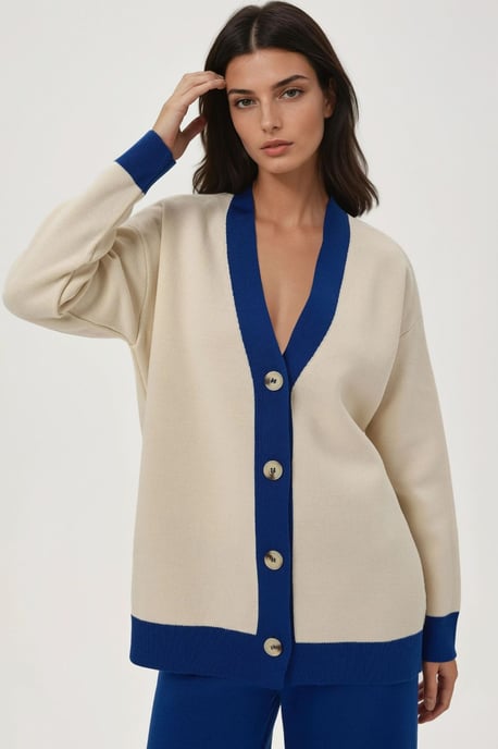Knopf-Cardigan & Strukturierte Hohe Taille Strickhose Co-Ord Set - Image 5
