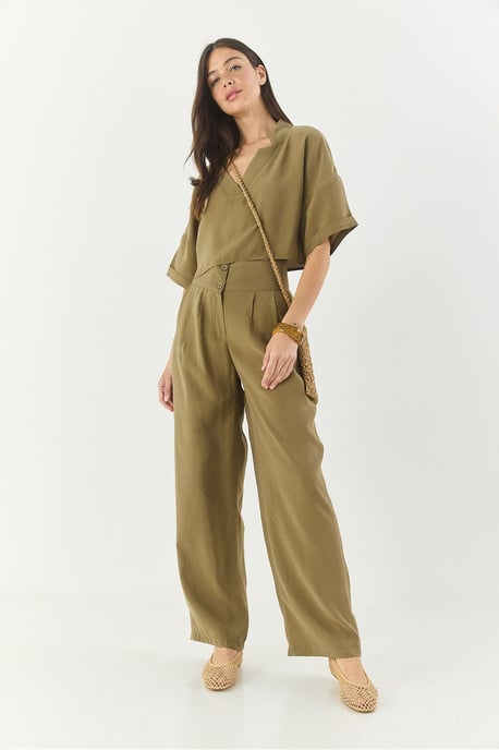 Langärmliges V-Ausschnitt Knopf-Zwei-Teiler-Set - Image 4