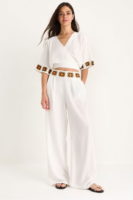 Strukturierter V-Ausschnitt Crop-Top Zweiteiler - Image 1