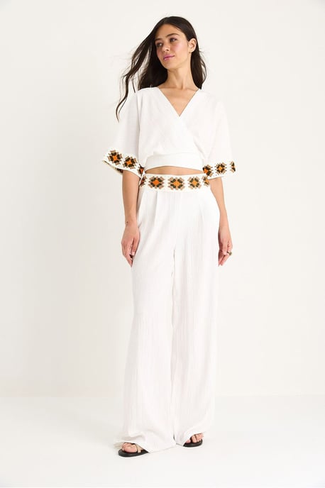 Strukturierter V-Ausschnitt Crop-Top Zweiteiler - Image 2