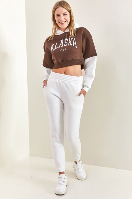 Hoodie-Crop-Sweatshirt und Skinny-Leg-Trainingsanzug-Set - Image 1