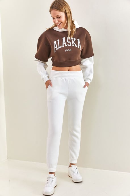 Hoodie-Crop-Sweatshirt und Skinny-Leg-Trainingsanzug-Set - Image 4
