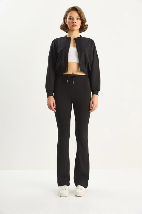 Hohe Taillierte Flared Pants und Bomberjacke Zweiteiliges Set - Image 2