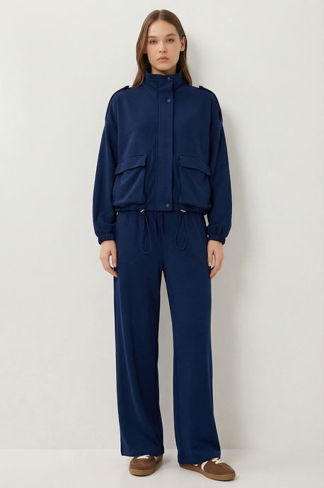 Taschen-Detail-Jacke & Weitbeinige Hose Zweiteiliges Set - Image 1