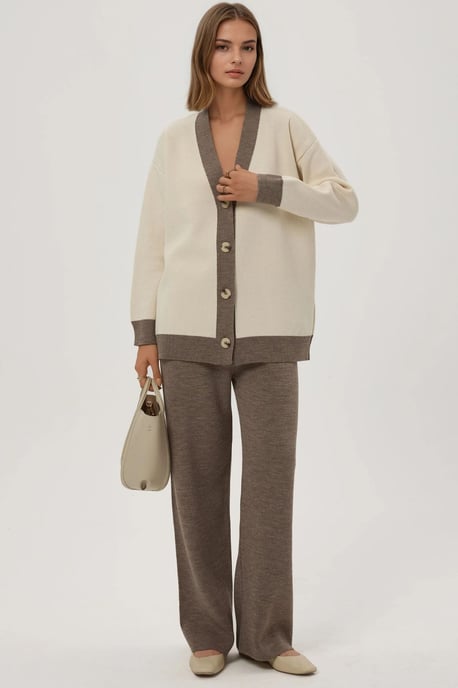Knopf-Cardigan & Strukturierte Hohe Taille Strickhose Co-Ord Set - Image 1
