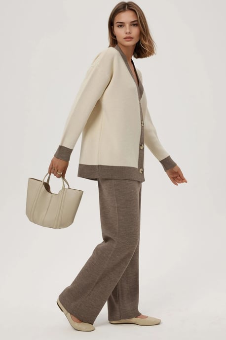 Knopf-Cardigan & Strukturierte Hohe Taille Strickhose Co-Ord Set - Image 2