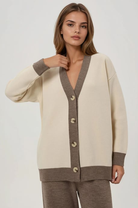 Knopf-Cardigan & Strukturierte Hohe Taille Strickhose Co-Ord Set - Image 3