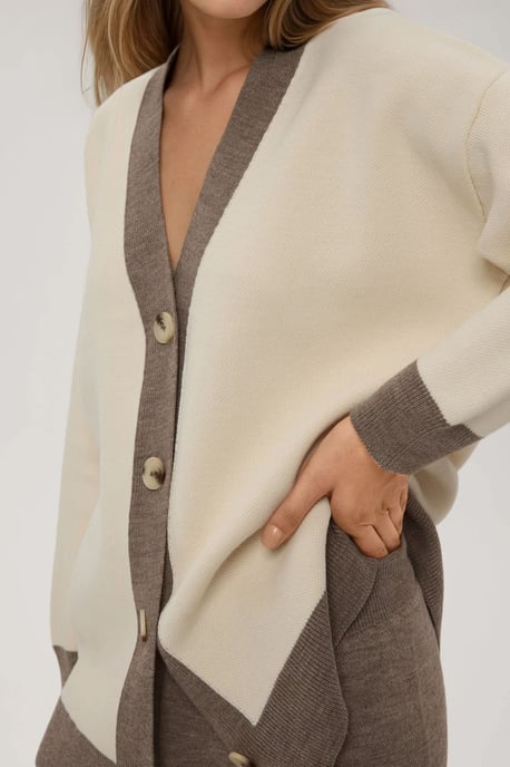 Knopf-Cardigan & Strukturierte Hohe Taille Strickhose Co-Ord Set - Image 4