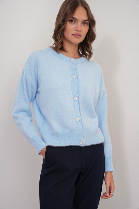 Knopf Oversize Strukturstrickjacke - Image 3