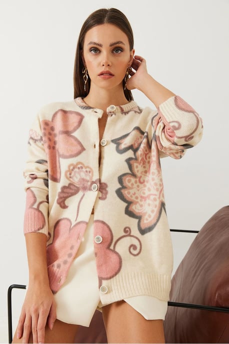 Strukturiertes Blütenstrickjacke mit Knöpfen - Image 2