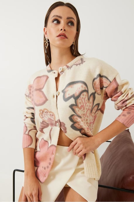 Strukturiertes Blütenstrickjacke mit Knöpfen - Image 3