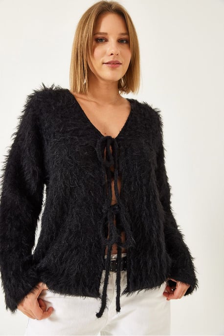 Strickjacke mit V-Ausschnitt und Quasten aus strukturiertem Material - Image 4