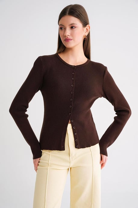 Knopfverziertes Slim-Fit-Rippstrick-Cardigan - Image 3
