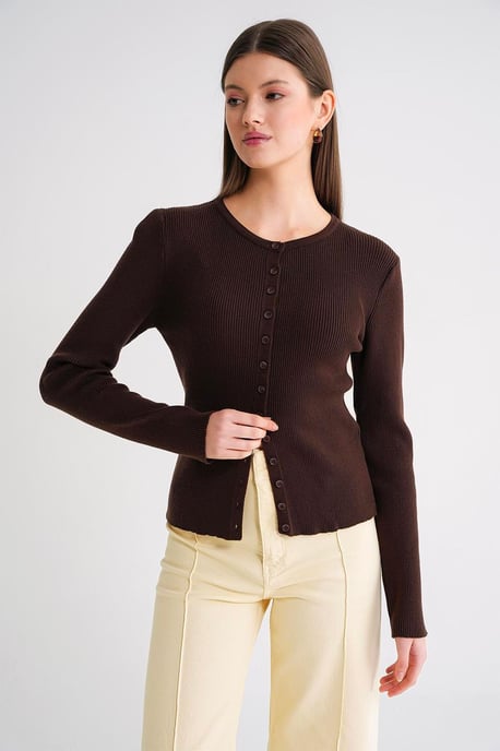 Knopfverziertes Slim-Fit-Rippstrick-Cardigan - Image 5